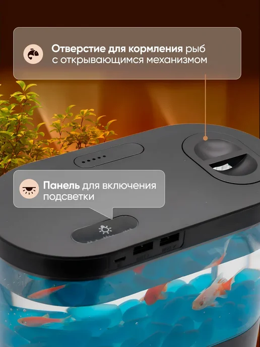 Gran Мини аквариум для рыбок с подстветкой насосом и фильтром, черный, фото 2