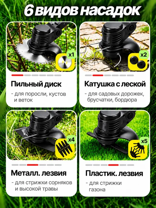 Садовый триммер мощный для травы аккумуляторный, черный, фото 7