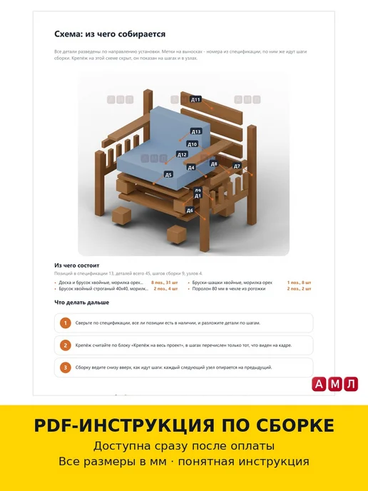 АМЛ Проект чертеж уличное кресло из паллетов мебель, вариант, фото 3