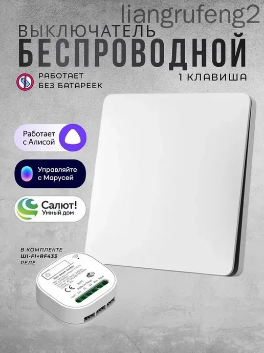 Беспроводной выключатель с Wi-Fi и RF433мГц одноклавишный, у, вариант, фото 2