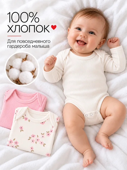 BABYKROOM Набор боди для новорожденных малышей с длинным рукавом, белый, фото 2
