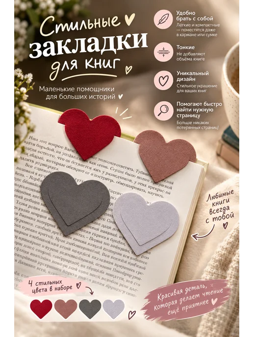 Закладки магнитные для книг и учебников 6 штук, белый, фото 2