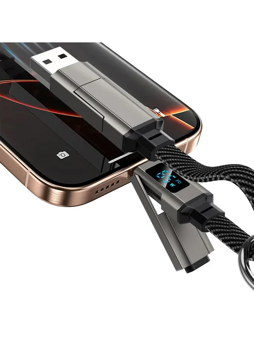 2 шт. 4в1 кемпейдж кабели 65W Type-C Lightning USB-A с диспл, 2 шт, 65 Вт