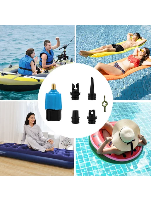 Конвертер насоса с 4 насадками для Stand Up Paddle Board (си, синий, фото 3