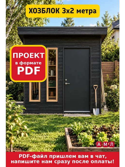 АМЛ Проект чертеж хозблок 3х2 м каркасный сарай, бытовка ЛОФТ, 3x2 м, 2 м