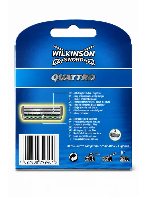Wilkinson Sword Quattro сменные кассеты для бритья, 6 шт, 6 шт, фото 2