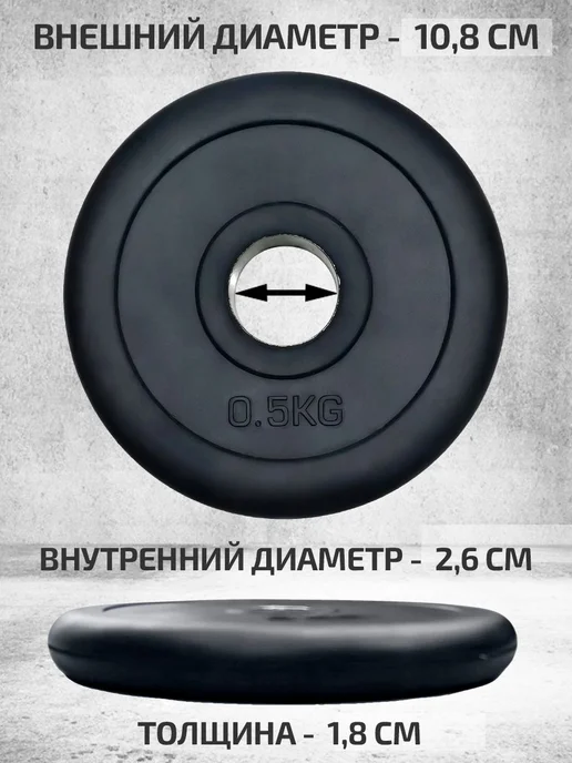 Обрезиненные стальные диски 2 шт по 0,5 кг для штанги, 2 шт, 500 г, фото 2