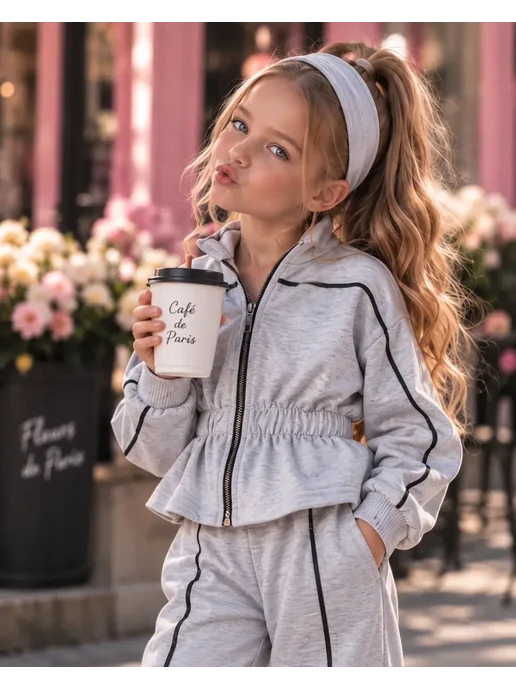 Kinderoom Спортивный костюм на молнии в школу, серый, фото 3