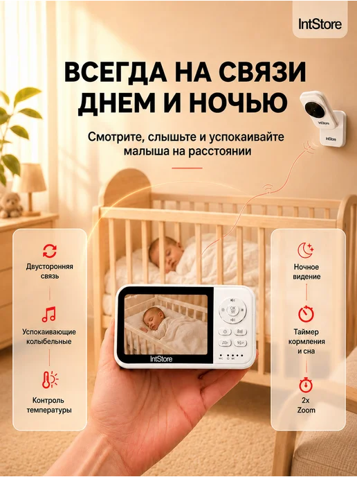 IntStore Видеоняня с монитором радионяня беспроводная, белый, фото 2