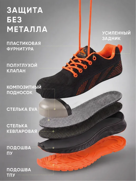 LineSafety Кроссовки рабочие легкие Ультра Лайт с подноском и стелькой, черный, фото 2