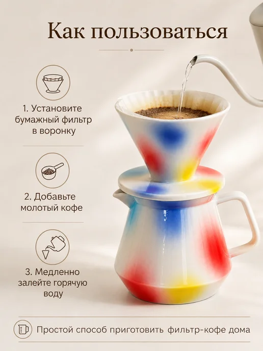 Expert Distribution Набор Кофейник с воронкой V60 разноцветный. Пуровер. Hario, вариант, фото 3