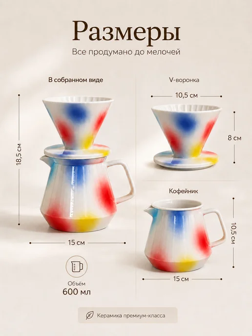 Expert Distribution Набор Кофейник с воронкой V60 разноцветный. Пуровер. Hario, вариант, фото 7
