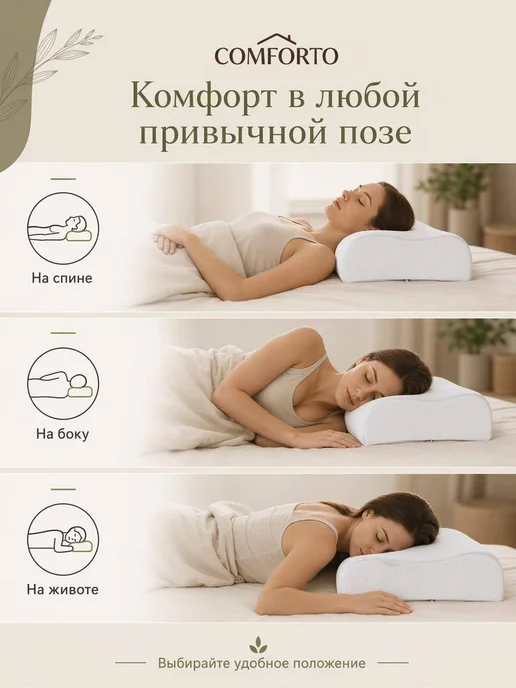 COMFORTO Подушка ортопедическая классическая 60х40 см для сна, вариант, фото 3