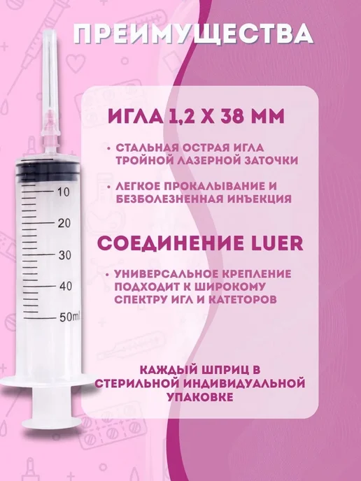 INEKTA Шприц медицинский 50 мл, 10 штук, 50 мл, фото 2