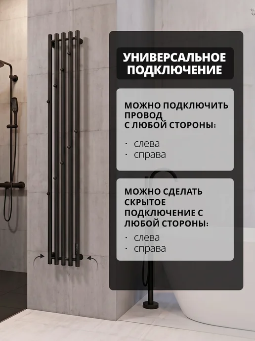 ТЕРУМ Полотенцесушитель электрический черный 1500х230, черный, фото 3