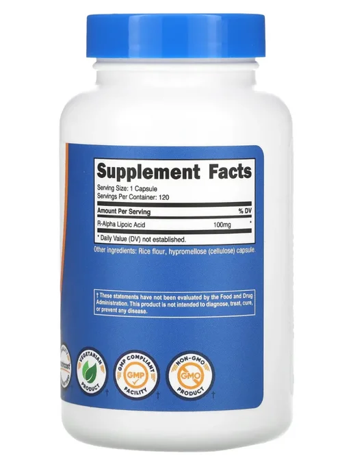 Nutricost R-альфа-липоевая кислота (R-ALA), 100 мг, 120 капсул, вариант, фото 4