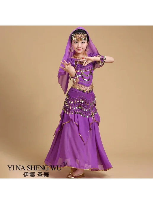 YI NA SHENG WU Набор костюма для танца живота для детей и в, фиолетовый, фото 2