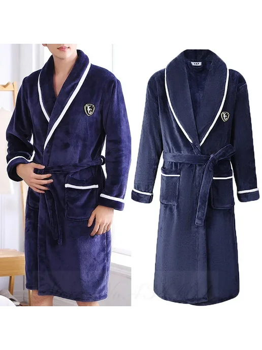 Плюс размер толстый фланелевой мужской халат кимоно халат ко, коричневый, фото 4