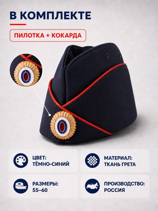Пилотка МВД женская с кокардой, пилотка полиции, синий, фото 2
