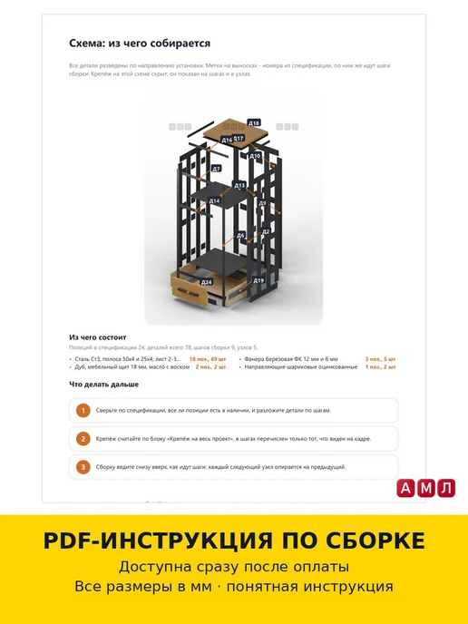 АМЛ Проект чертеж дровница для бани металлическая с кочергой, вариант, фото 3