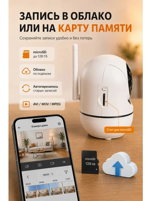 ВашStore Камера видеонаблюдения wi-fi для дома Видеоняя, белый, фото 3