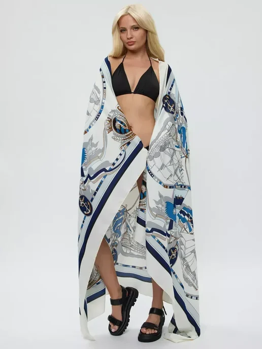 Парео пляжное платок палантин большой, синий, фото 3