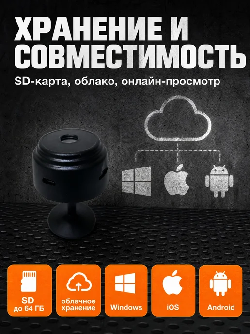 Мини камера видеонаблюдения WiFi для дома со звуком, вариант, фото 7