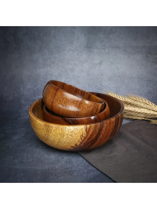 Нет бренда Деревянная миска для салата, 16x4 см, натуральная посуда, 16x4 см, фото 4