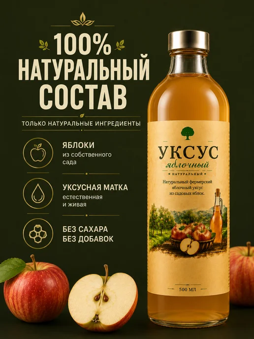 яблочный уксус натуральный нефильтрованный в стекле 1 литр, 500 мл, 3 шт, фото 2