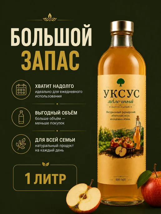 яблочный уксус натуральный нефильтрованный в стекле 1 литр, 500 мл, 3 шт, фото 3
