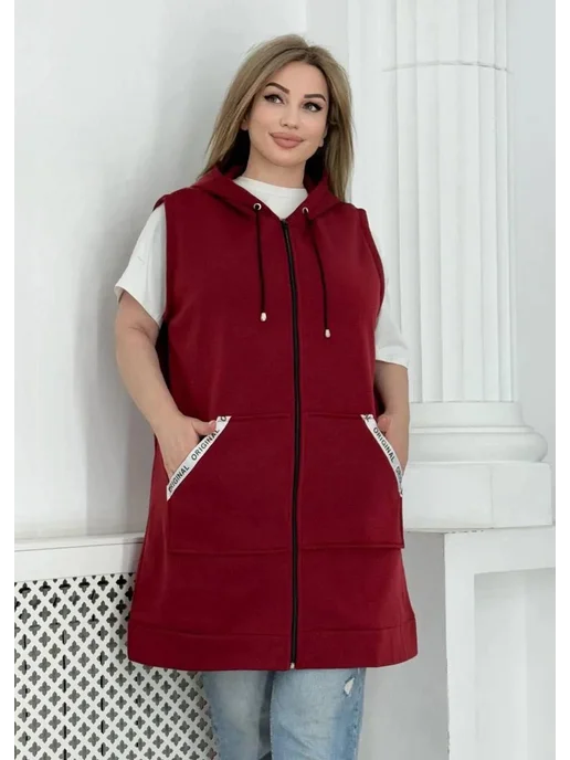 VT Fashion Флисовый жилет теплый на молнии, красный