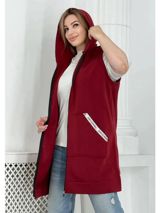 VT Fashion Флисовый жилет теплый на молнии, красный, фото 2
