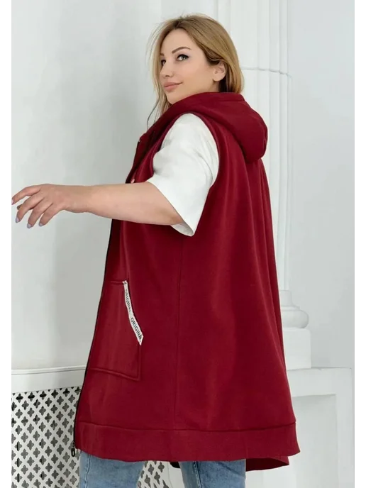 VT Fashion Флисовый жилет теплый на молнии, красный, фото 3