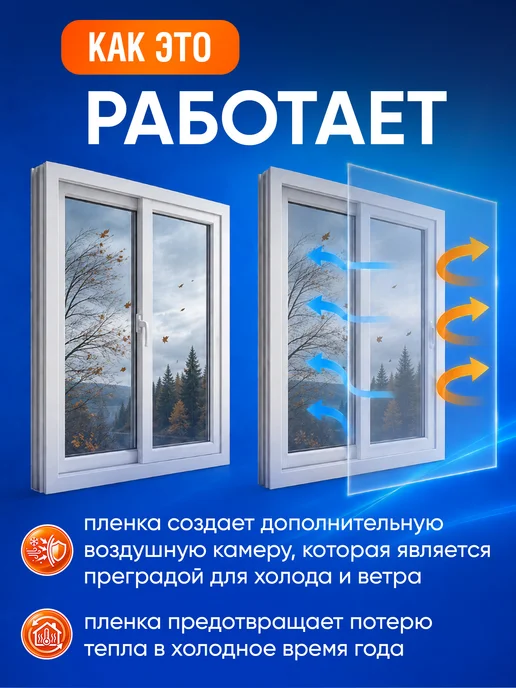 Самоклеящаяся пленка на окно утепляющая теплая 1,5х1,7 м, 1.5x1.7 м, 1,7 м, фото 2