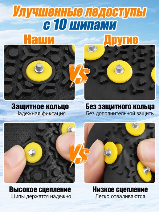 Ледоступы зимние с шипами для обуви, желтый, фото 4