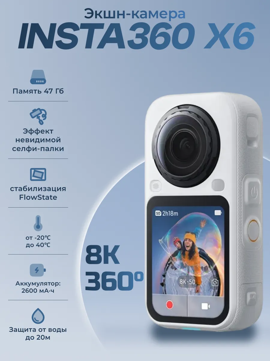 Insta360 Панорамная экшн-камера 360 для съемки X6