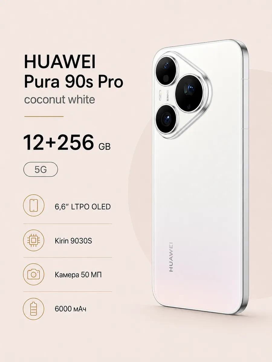 Смартфон Pura 90s Pro 256 ГБ белый Huawei 1474044504 купить в интернет‑магазине Wildberries