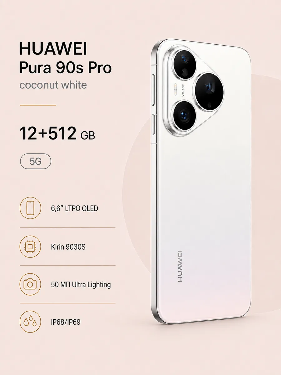 Смартфон Pura 90s Pro 512 ГБ белый Huawei 1474038342 купить в интернет‑магазине Wildberries