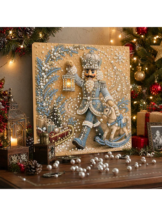 Blue Nutcracker Framed DIY Pearl Painting Kit 20x20cm for Ad, синий