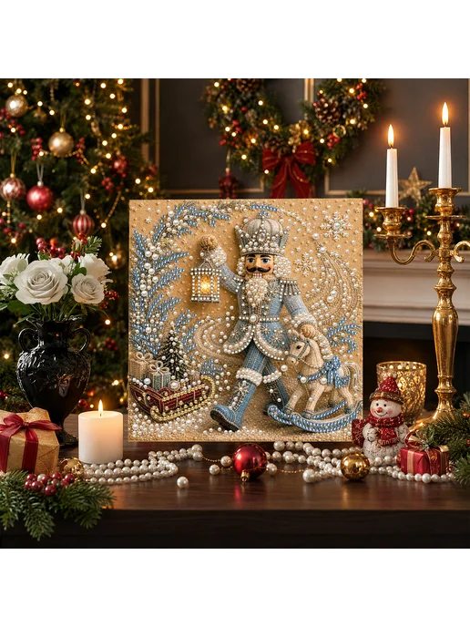 Blue Nutcracker Framed DIY Pearl Painting Kit 20x20cm for Ad, синий, фото 2