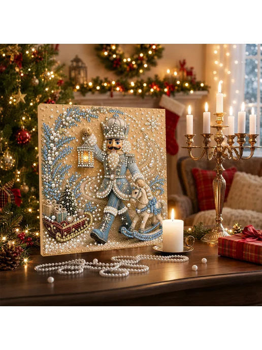 Blue Nutcracker Framed DIY Pearl Painting Kit 20x20cm for Ad, синий, фото 3