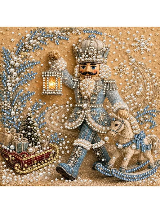 Blue Nutcracker Framed DIY Pearl Painting Kit 20x20cm for Ad, синий, фото 5