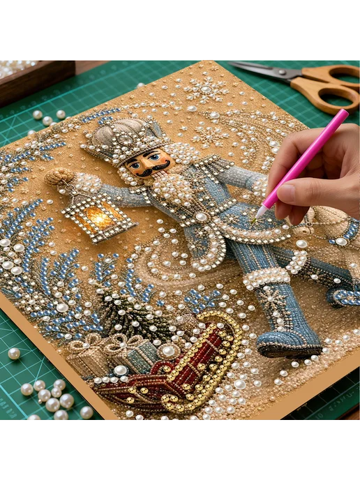 Blue Nutcracker Framed DIY Pearl Painting Kit 20x20cm for Ad, синий, фото 7