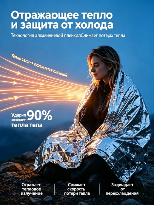 Термоодеяло спасательное туристическое изотермическая пленка, серый, фото 2