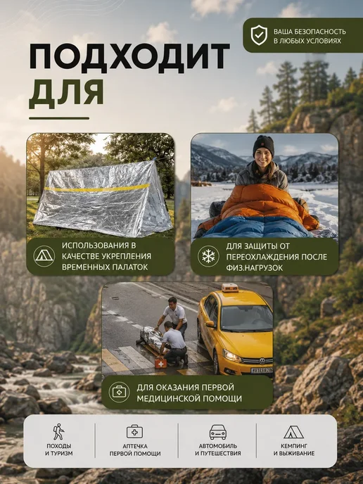 Термоодеяло спасательное туристическое изотермическая пленка, серый, фото 3