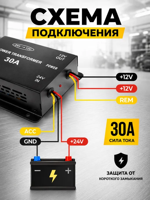 Преобразователь напряжения 24-12В 30А, Инвертор для авто 30А, вариант, фото 2