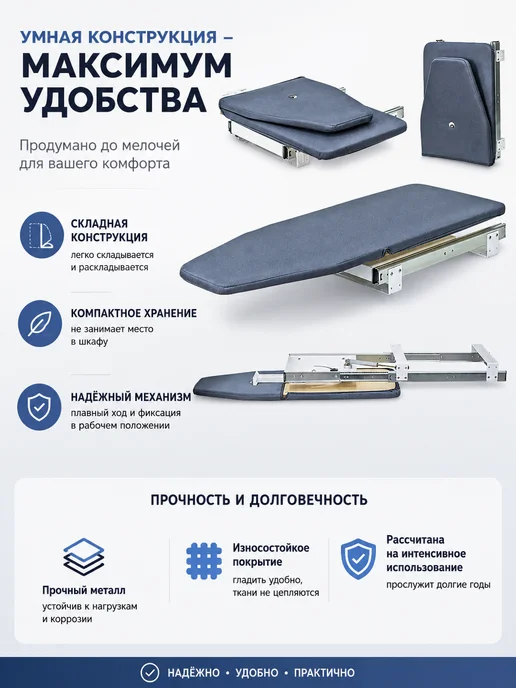 Встраиваемая складная гладильная доска с поворотом на 180°, вариант, фото 2