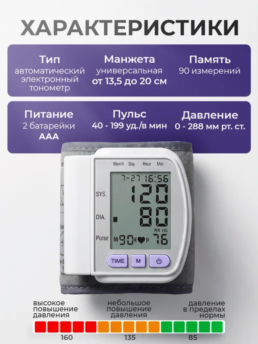 Автоматический тонометр для давления на запястье, вариант, фото 3