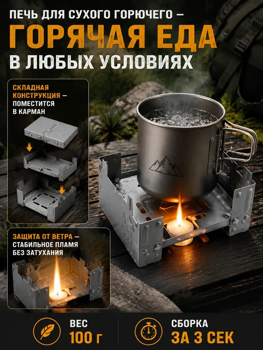 Горелка для сухого горючего в таблетках, складная мини печь, вариант