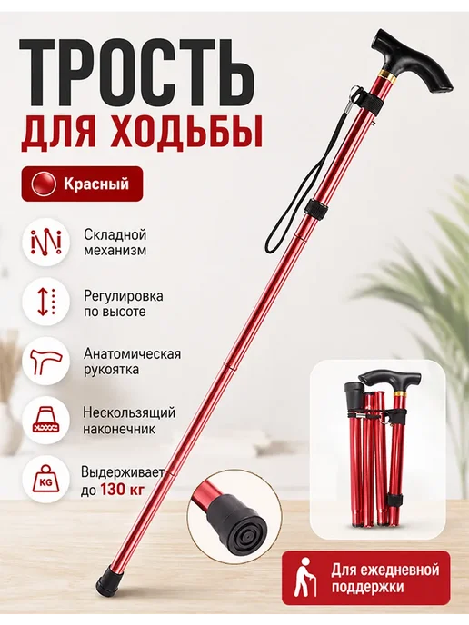 Трость опорная с УПС, красный